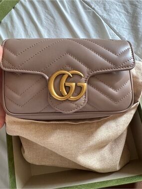 Gucci mini shoulder bag in taupe with gold GG hardware